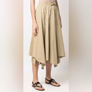 ULLA JOHNSON • Tan Helaine Asymmetrical Handkerchief Hem High-Waisted Midi Skirt